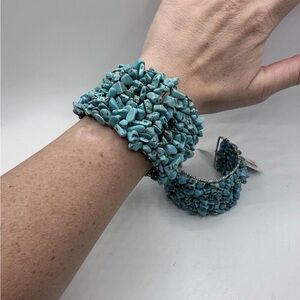 Vintage Turquoise Bracelets pair chainmail base